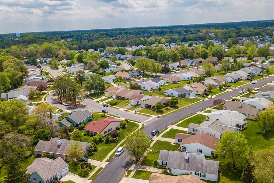Fuquay Varina NC - Aerial View Of Small Town Neighborhood In Fuquay Varina North Carolina