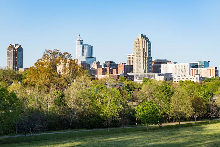 Raleigh NC - Skyline View Of City And Park In Raleigh North Carolina